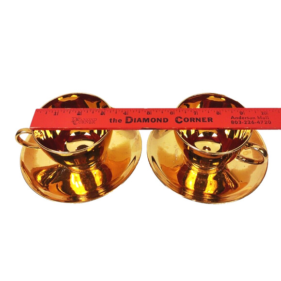 Antique Geo. H. Bowman & Son Gold Tea Cups Set Of 2 1920-40's Eggshell USA - Picture 8 of 10